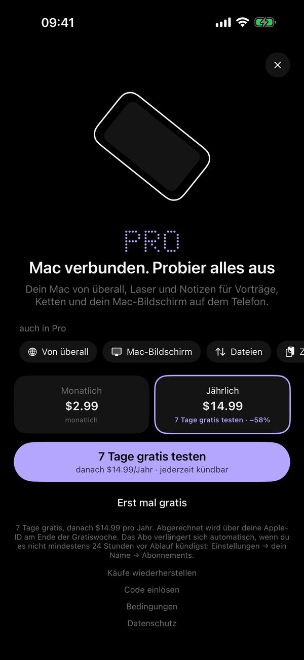 Der Bildschirm von Remolo Pro